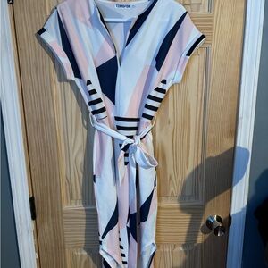 Geometric Pink and Navy Dress